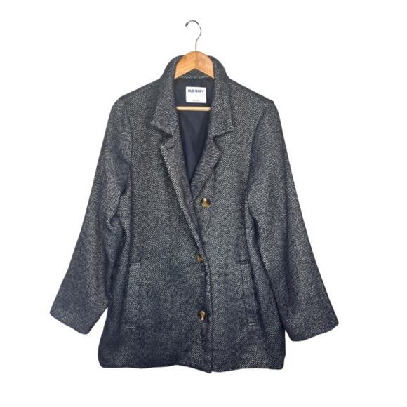 Old Navy Soft Brushed Herringbone Wool Blend Jacket Size Large Navy Gray *FLAW* - Picture 3 of 13